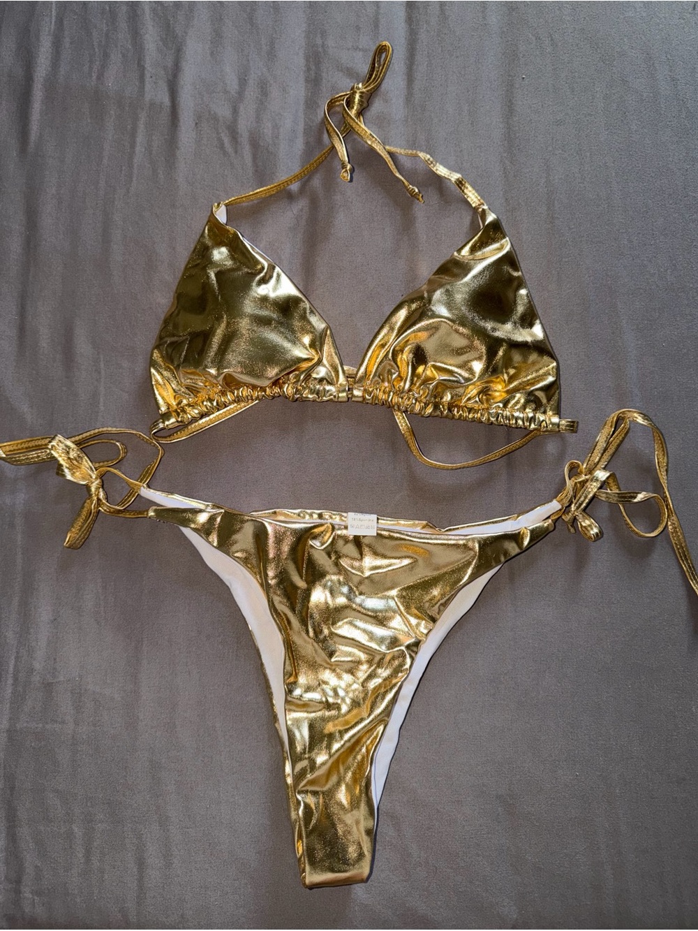 Gold Metallic Triangle Bikini Set - Women Swim
